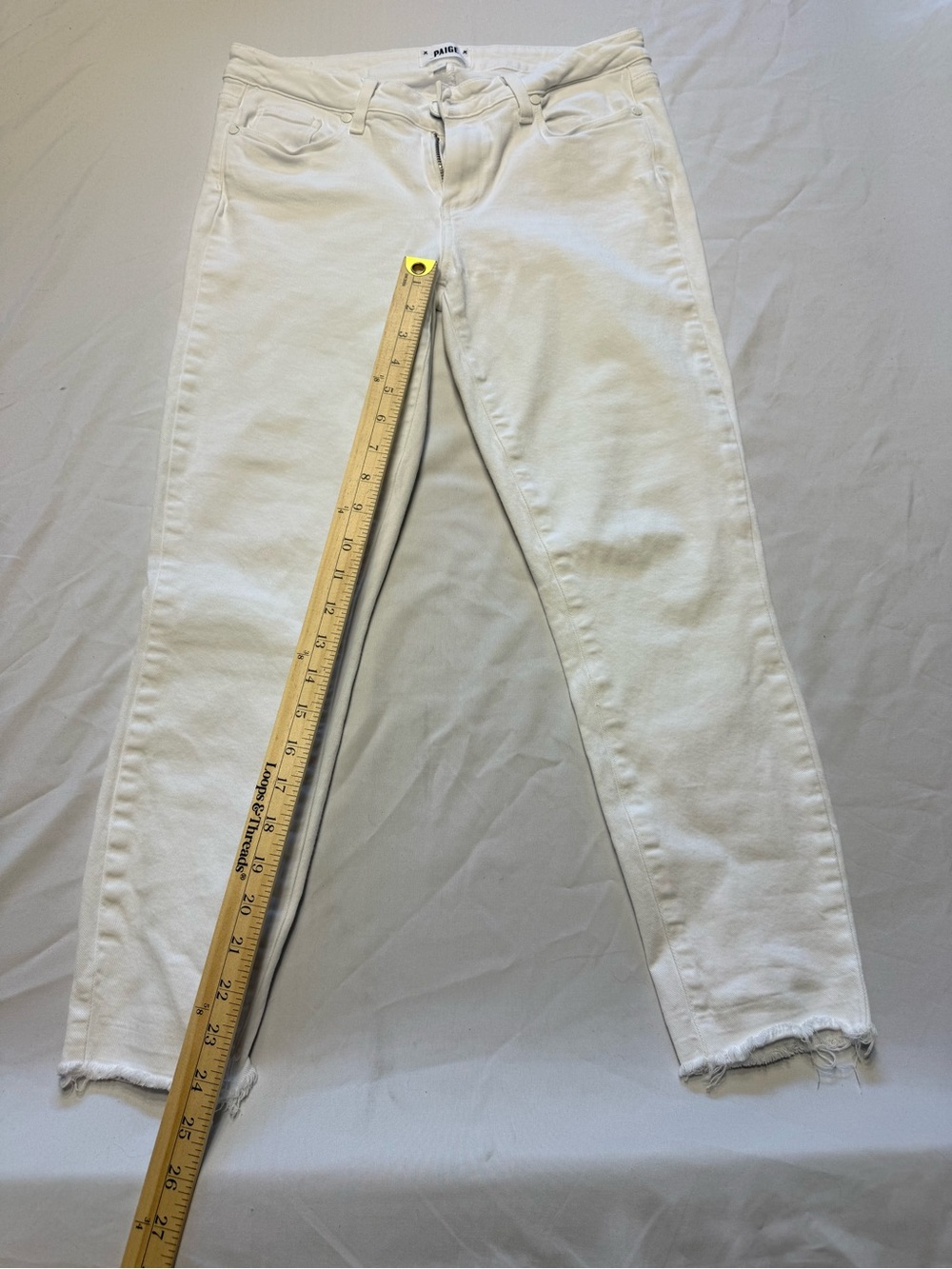 PAIGE White Slim Crop Jeans with Raw Hem